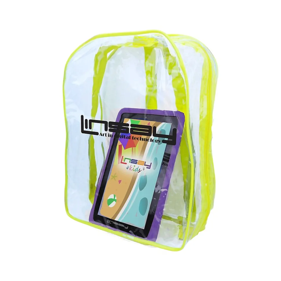 Linsay 7" Tablet with Purple Kids' Defender Case & Backpack, WiFi, 2GB RAM, 64GB Storage, Android 13, Purple (F7XHDKIDSBAGP)