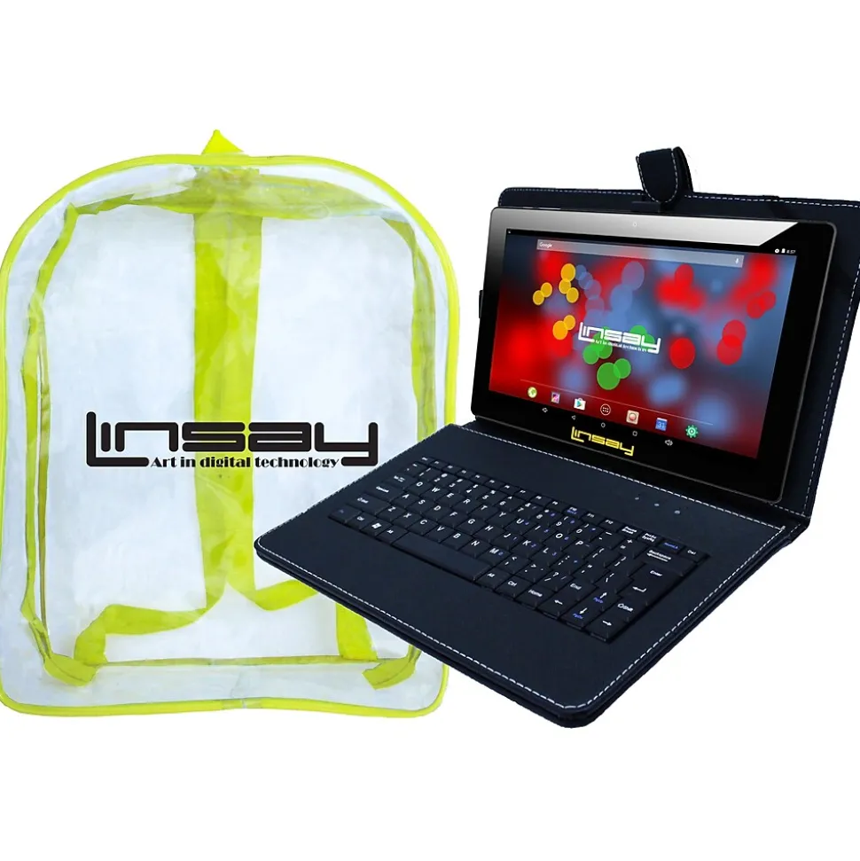 LINSAY F10 Series 10.1" Tablet, WiFi, 2GB RAM, 64GB , Android 13, Black w/Black Keyboard & Bag Pack (F10XIPSCKBAG)