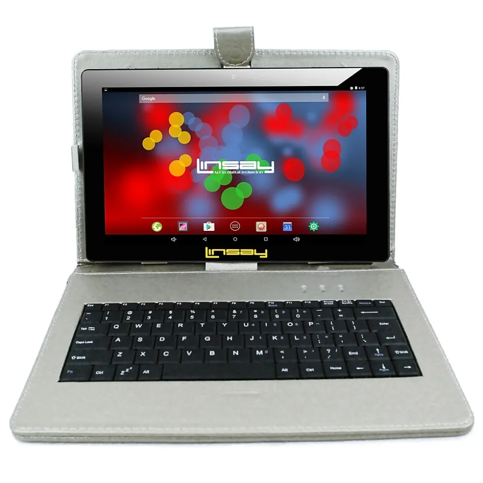 LINSAY F10 Series 10.1" Tablet, WiFi, 2GB RAM, 64GB Storage, Android 13, Black w/Silver Keyboard (F10XIPSBDS)