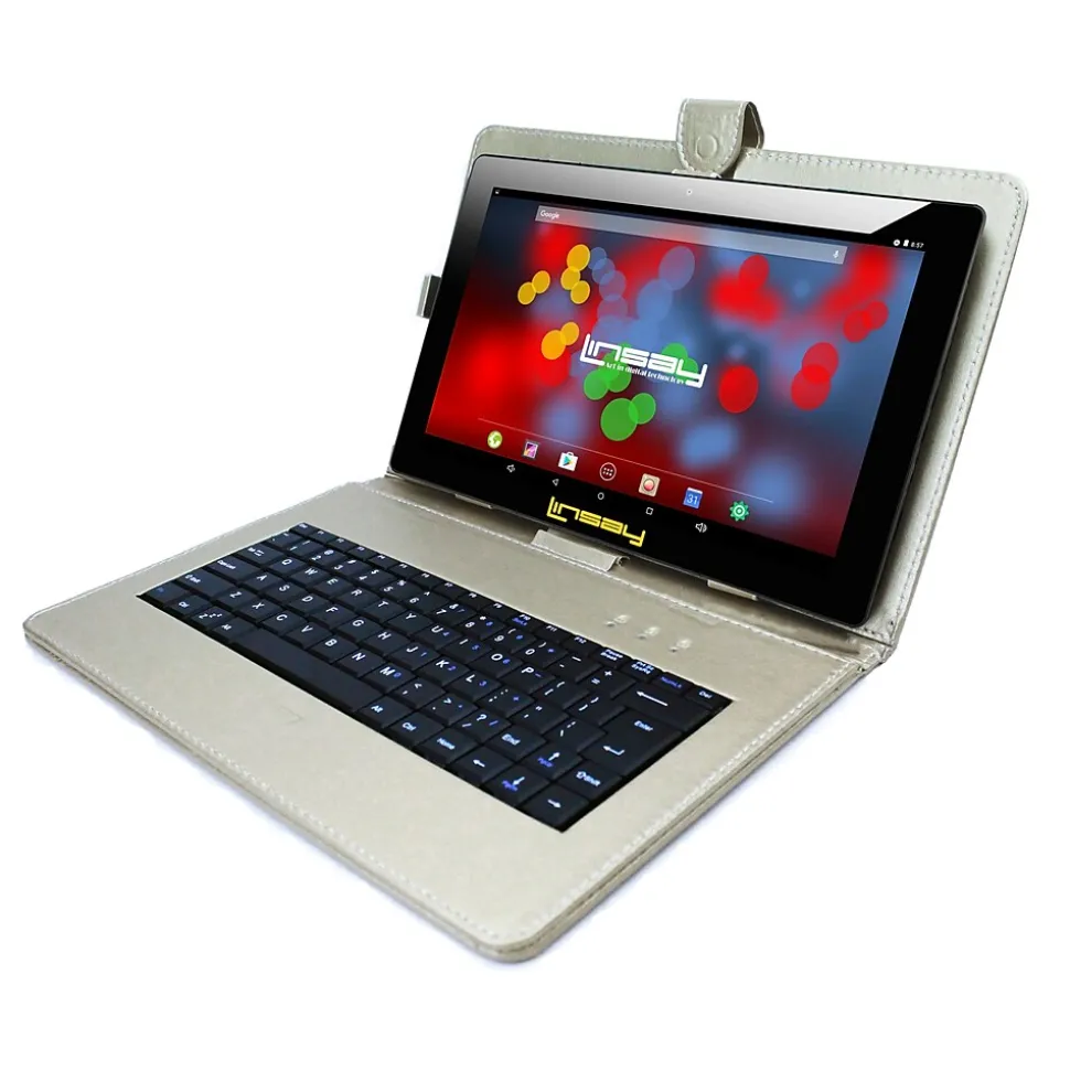LINSAY F10 Series 10.1" Tablet, WiFi, 2GB RAM, 64GB Storage, Android 13, Black w/Silver Keyboard (F10XIPSBDS)