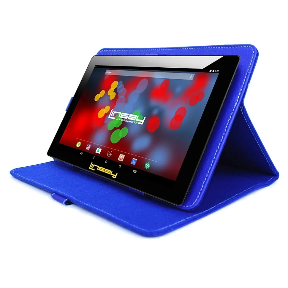 Linsay F10 Series 10.1" Tablet with Blue Leather Case, WiFi, 2GB RAM, 64GB Storage, Android 13 (F10XIPSBCBLUE)