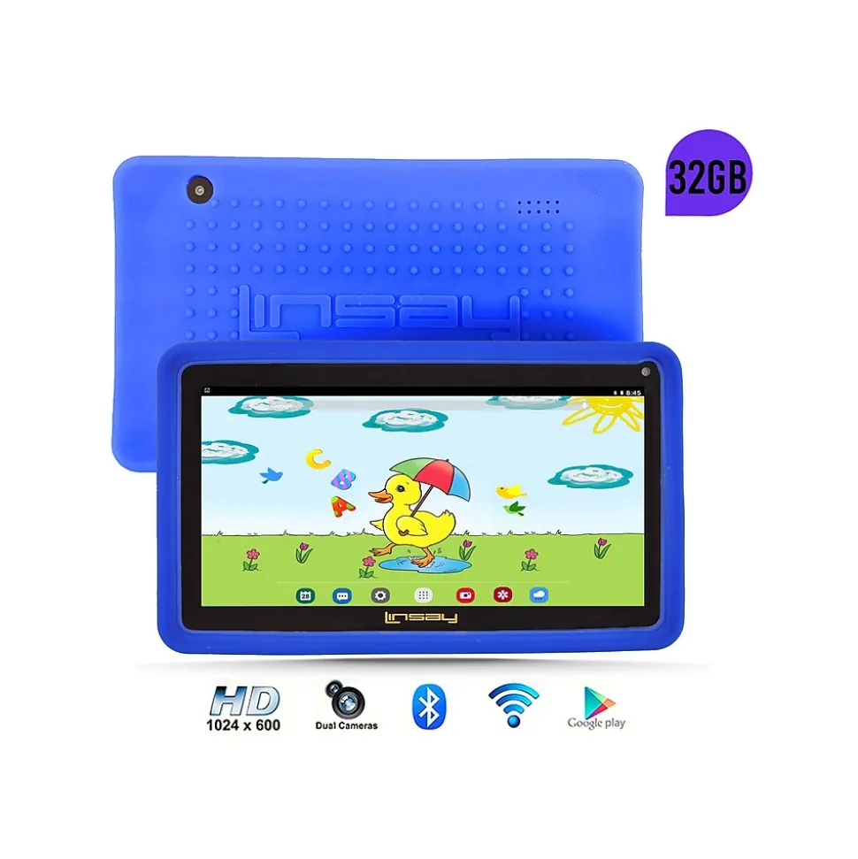 Linsay Kids' 7" Tablet with Case, Kids' Bag, and microSD Card, Wi-Fi, 2 GB RAM, 64GB, Android 13, Blue (F7UHDKIDSBBSD)