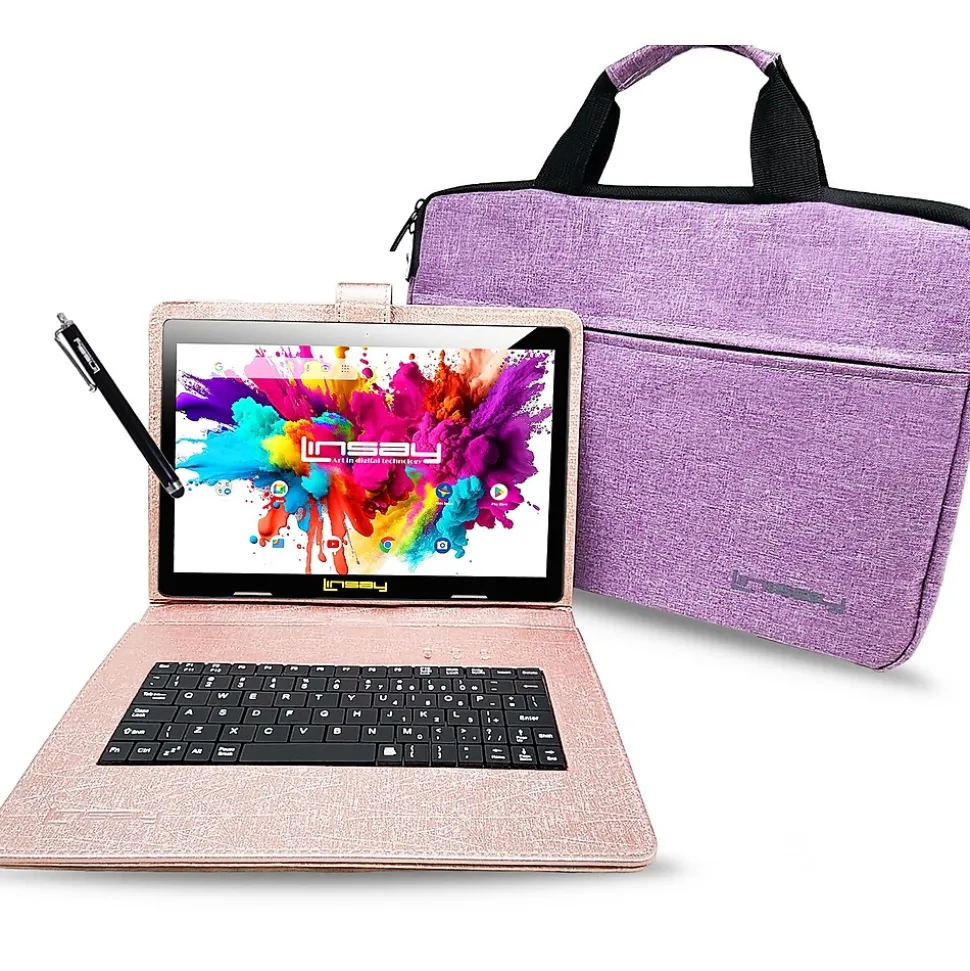 Linsay Octa Core 10.1" Tablet, 4GB RAM, 128GB Storage, Android 13 OS, Bundled with Keyboard Case, Briefcase & Stylus Pen