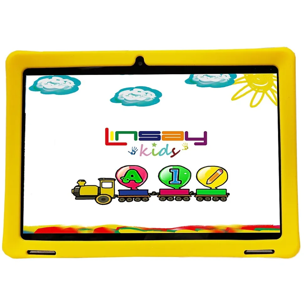 Linsay Octa Core 10.1" Tablet, 4GB RAM, 128GB Storage, Android 13, Bundled with Yellow Kids Defender Case, Backpack, Stylus Pen