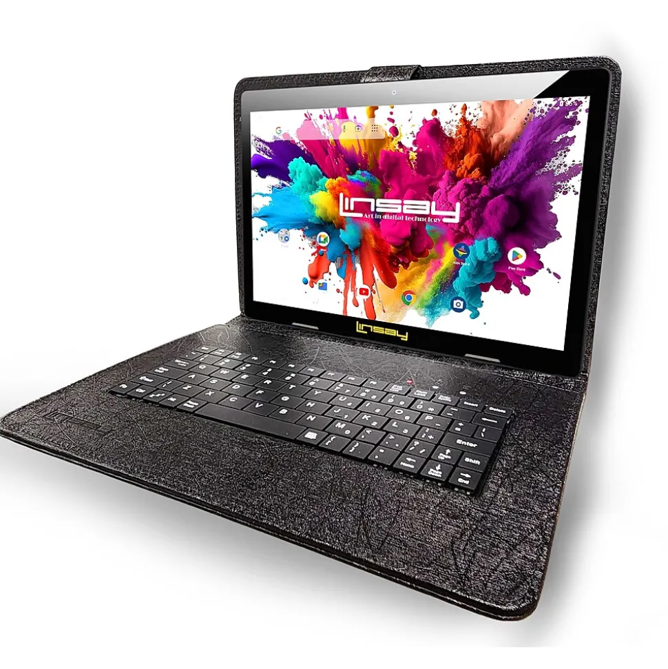 Linsay Octa Core 10.1" Tablet, 4GB RAM, 128GB Storage, Android 13, Bundled with Oracle Keyboard Case, Briefcase and Stylus Pen