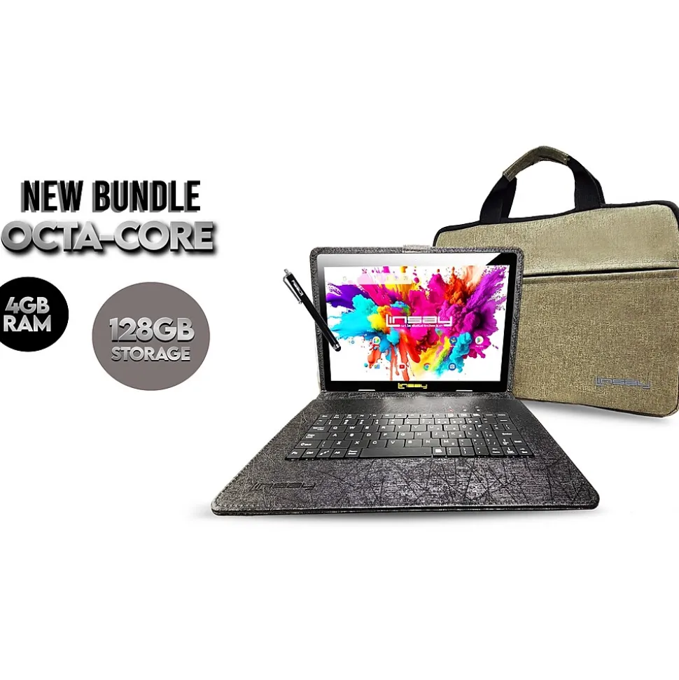 Linsay Octa Core 10.1" Tablet, 4GB RAM, 128GB Storage, Android 13, Bundled with Oracle Keyboard Case, Briefcase and Stylus Pen