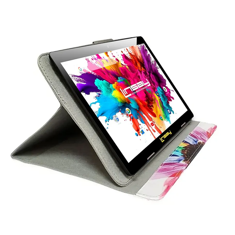 Linsay Octa Core 10.1" Tablet, 4GB RAM, 128GB Storage, Android 13, Bundled with Rainbow Marble Case and Stylus Pen