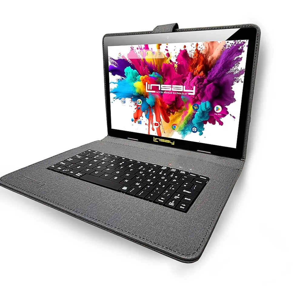 Linsay Octa Core 10.1" Tablet, 4GB RAM, 128GB Storage, Android 13, Bundled with Black Keyboard Case, Backpack and Stylus Pen
