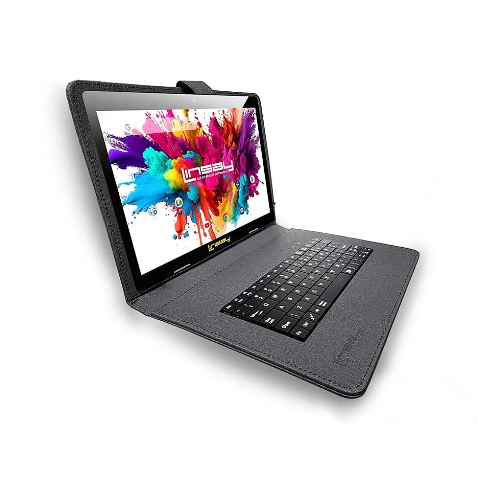 Linsay Octa Core 10.1" Tablet, 4GB RAM, 128GB Storage, Android 13, Bundled with Black Keyboard Case, Backpack and Stylus Pen