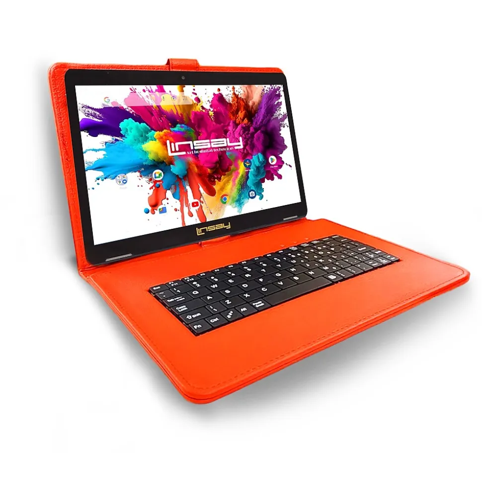 Linsay Octa Core 10.1" Tablet, 4GB RAM, 128GB Storage, Android 13, Bundled with Red Keyboard, Stylus Pen and Application Pack