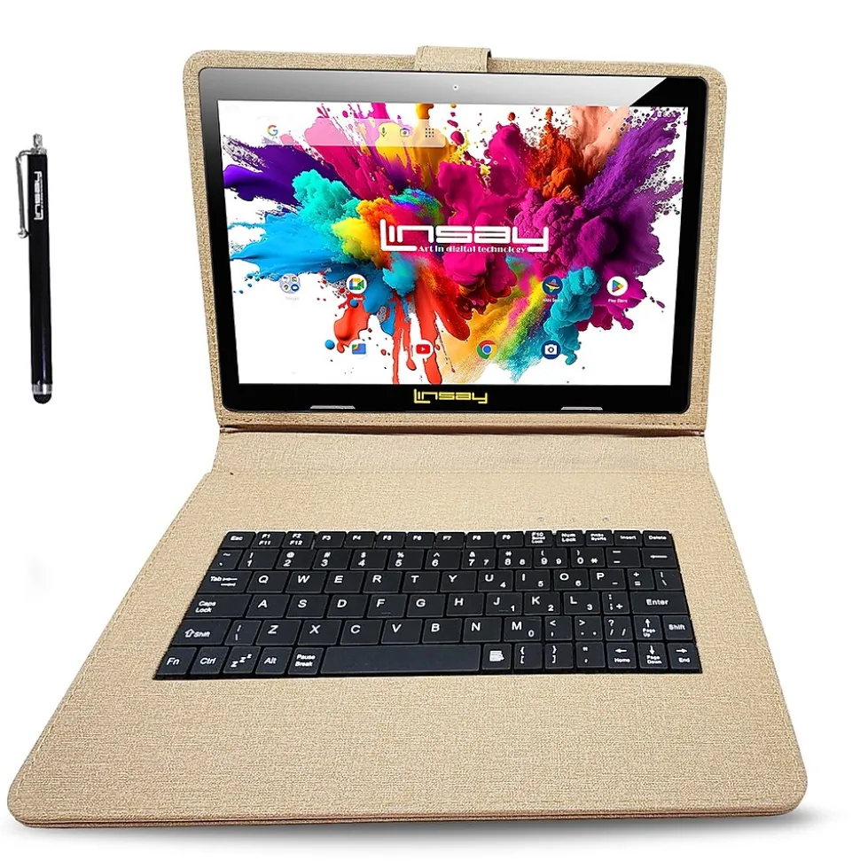 Linsay Octa Core 10.1" Tablet, 4GB RAM, 128GB Storage, Android 13, Bundled with Keyboard Case and Backpack