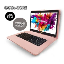Linsay Octa Core 10.1" Tablet, 4GB RAM, 128GB Storage, Android 13, Bundled with Pink Keyboard, Application Pack, and Stylus Pen