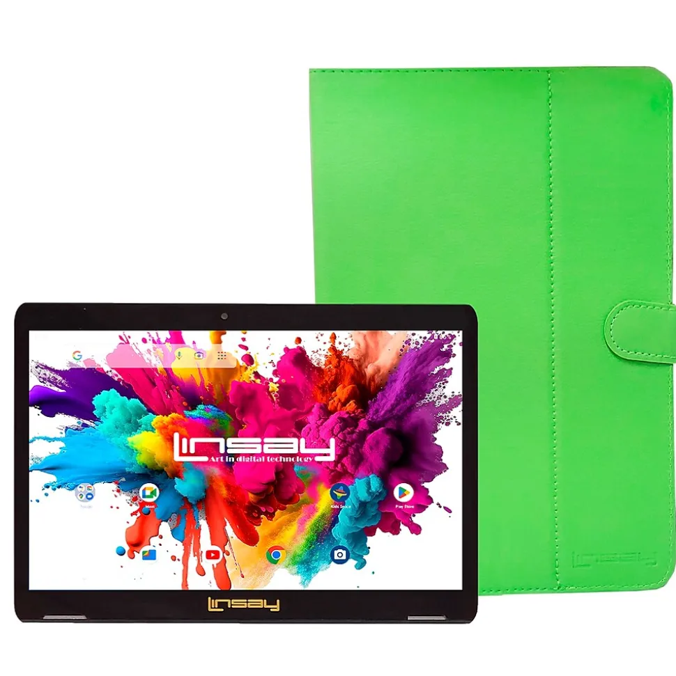 Linsay Octa Core 10.1" Tablet, 4GB RAM, 128GB Storage, Android 13, Bundled with Green Leather Case and Stylus Pen