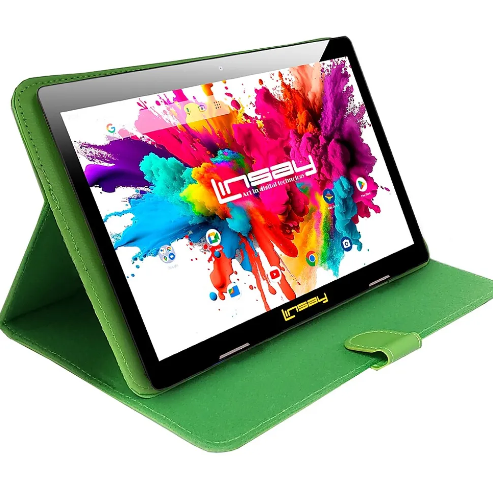 Linsay Octa Core 10.1" Tablet, 4GB RAM, 128GB Storage, Android 13, Bundled with Green Leather Case and Stylus Pen