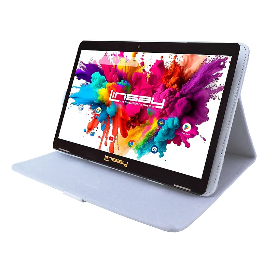 Linsay Octa Core 10.1" Tablet, 4GB RAM, 128GB Storage, Android 13, Android Bundled with White Leather Case and Stylus Pen