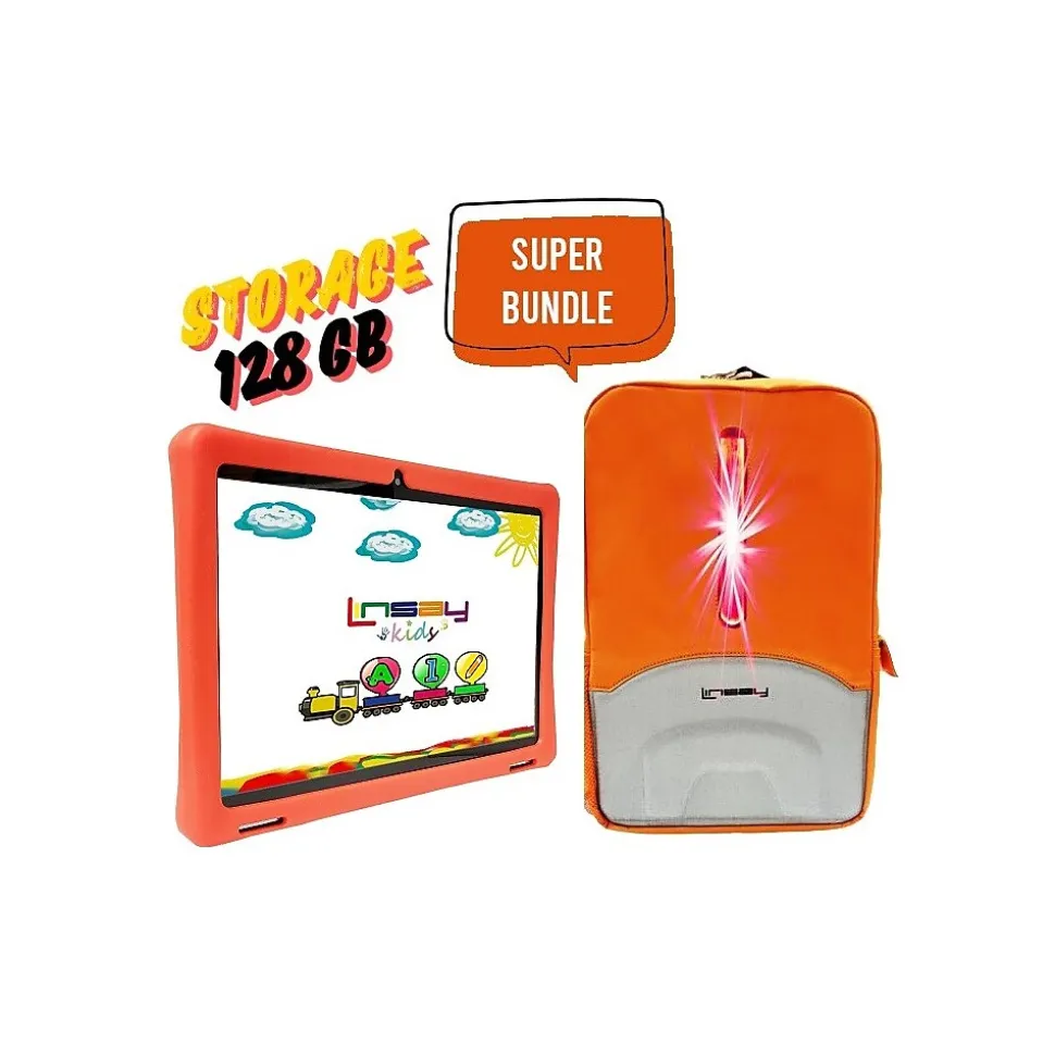 Linsay Octa Core 10.1" Tablet, 4GB RAM, 128GB Storage, Android 13, Bundled with Red Kids Defender Case, Earphones, Backpack
