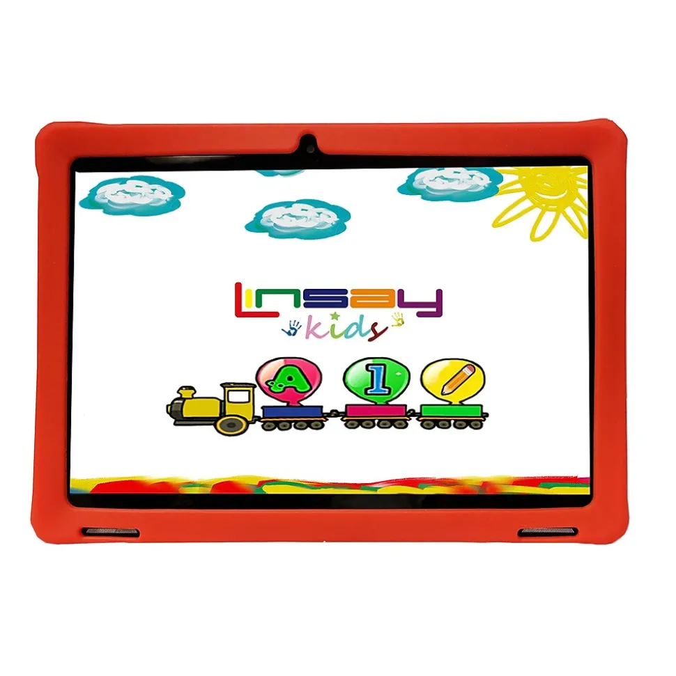Linsay Octa Core 10.1" Tablet, 4GB RAM, 128GB Storage, Android 13, Bundled with Red Kids Defender Case, Earphones, Backpack
