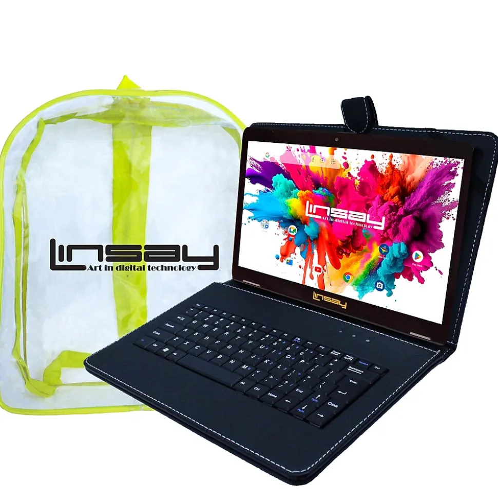 Linsay Octa Core 10.1" Tablet, 4GB RAM, 128GB Storage, Android 13, Bundled with Black Keyboard, Backpack, and Stylus Pen