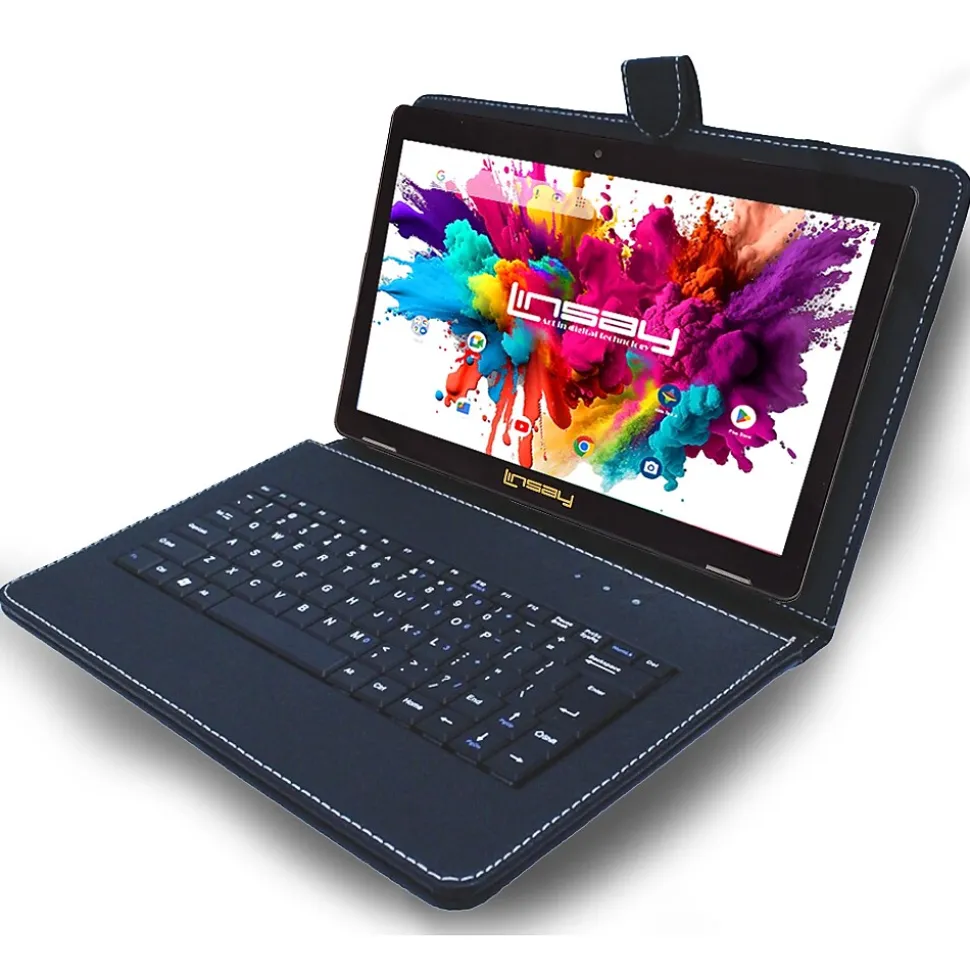 Linsay Octa Core 10.1" Tablet, 4GB RAM, 128GB Storage, Android 13, Bundled with Black Keyboard, Backpack, and Stylus Pen