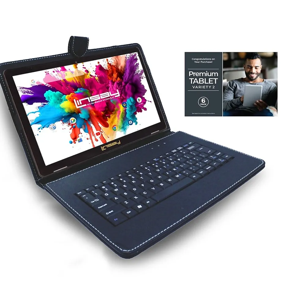 Linsay Octa Core 10.1" Tablet, 4GB RAM, 128GB Storage, Android 13, Bundled with Black Keyboard, Application Pack and Stylus Pen