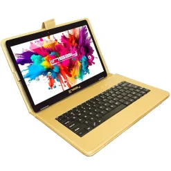 Linsay Octa Core 10.1" Tablet, 4GB RAM, 128GB Storage, Android 13, Bundled with Golden Keyboard and Stylus Pen