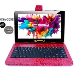 Linsay Octa Core 10.1" Tablet, 4GB RAM, 128GB Storage, Android 13, Bundled with Red Crocodile Keyboard and Stylus Pen