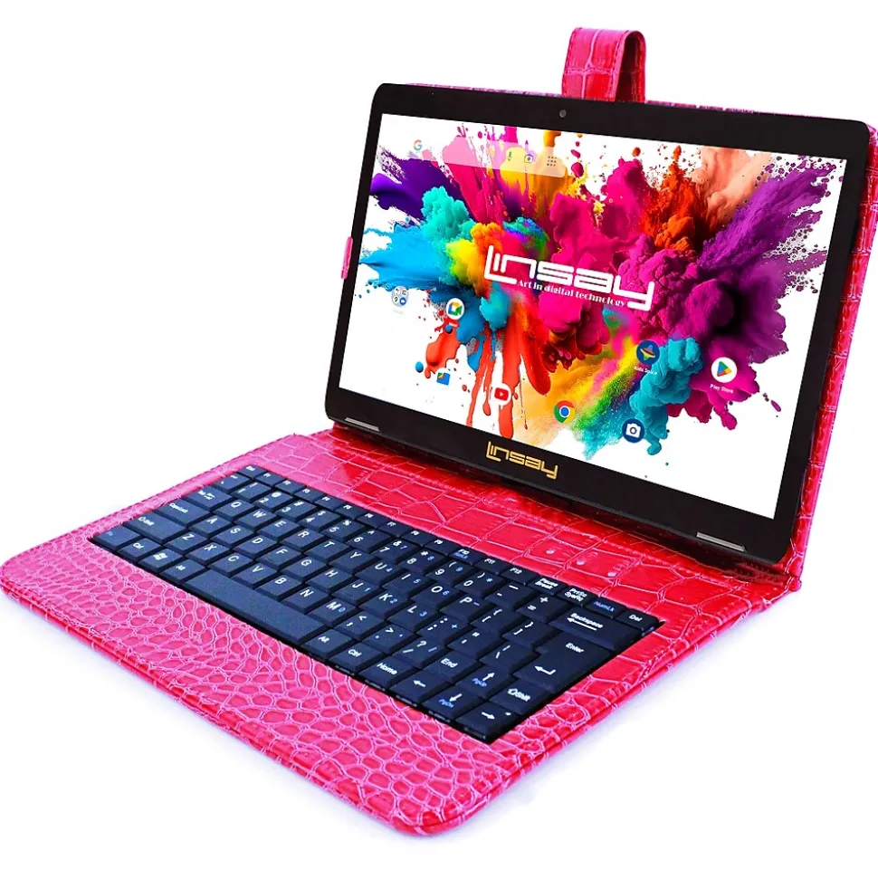 Linsay Octa Core 10.1" Tablet, 4GB RAM, 128GB Storage, Android 13, Bundled with Red Crocodile Keyboard and Stylus Pen