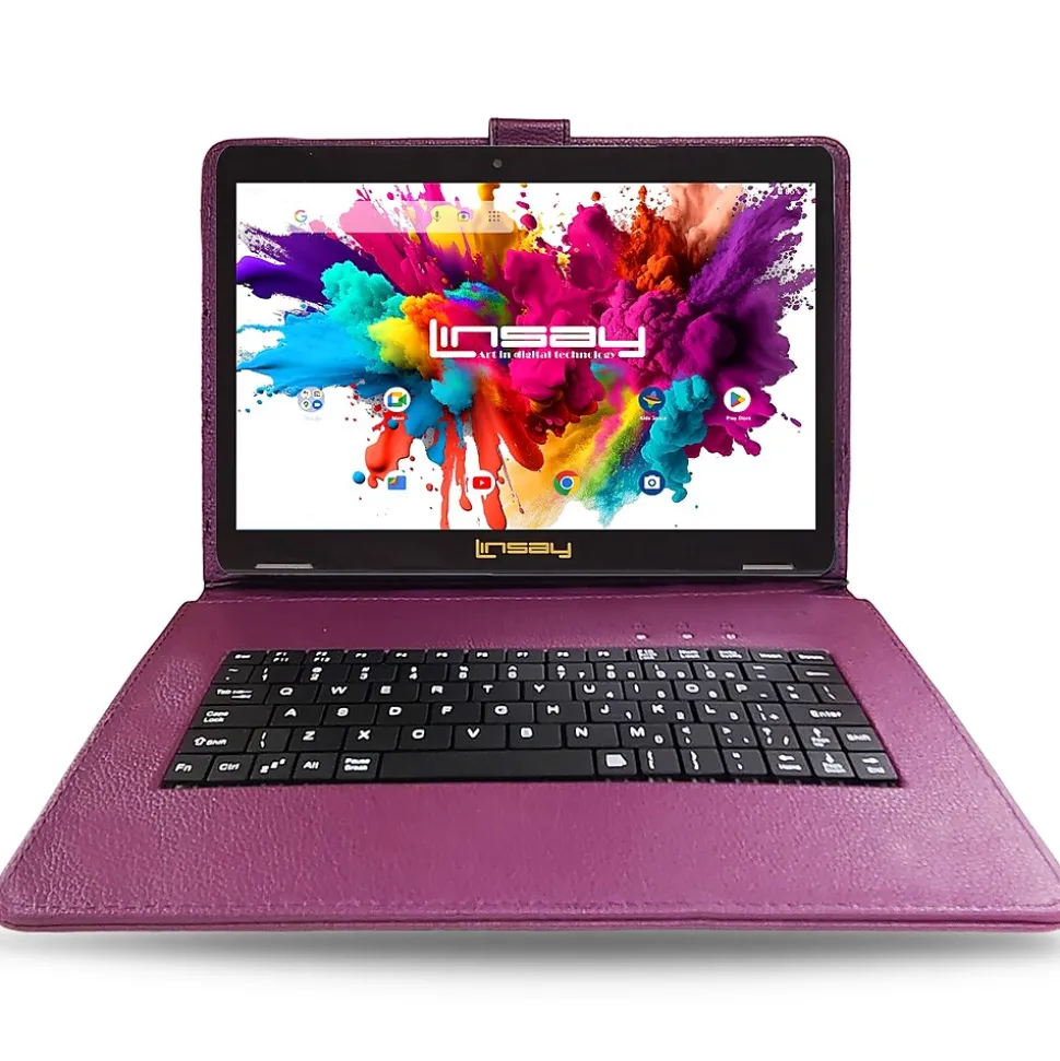 Linsay Octa Core 10.1" Tablet, WiFi, 128GB, Android 13, Bundled with Purple Keyboard