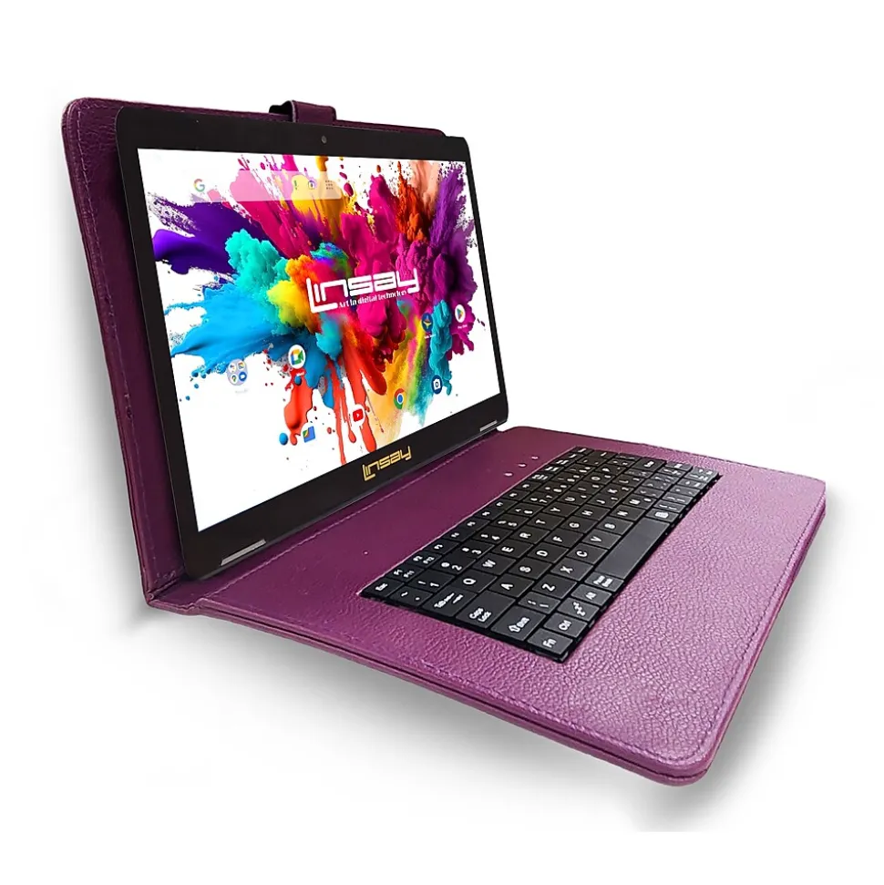 Linsay Octa Core 10.1" Tablet, WiFi, 128GB, Android 13, Bundled with Purple Keyboard