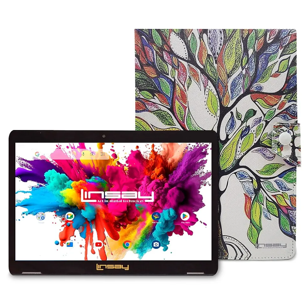 LINSAY 10.1"OCTA CORE 128GB Storage Android 13 Tablet with Tree Marble Case snd Pen Stylus