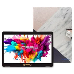 LINSAY 10.1"OCTA CORE 128GB Storage Android 13 Tablet with Black Pink White Marble Case and Pen Stylus