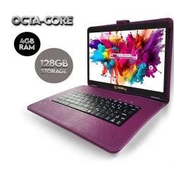 LINSAY 10.1"Octa Core 128GB Storage Android 13 Tablet with Purple Style Keyboard Premium, Application Pack and Pen Stylus