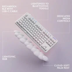 Logitech Aurora G715 Wireless Ergonomic Gaming Keyboard, White Mist (920-010453)