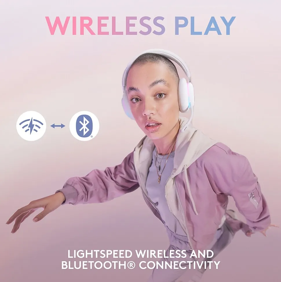 Logitech Aurora Wireless Gaming Over-Ear Headphones, Bluetooth, White Mist (981-001082)