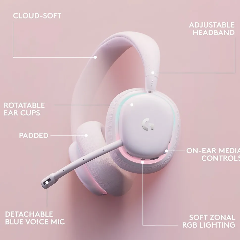 Logitech Aurora Wireless Gaming Over-Ear Headphones, Bluetooth, White Mist (981-001082)