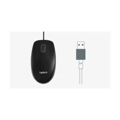 Logitech B100 Wired Ambidextrous Optical USB Mouse, Black (910-001439)