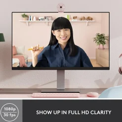 Logitech Brio 300 Full HD 1080p Webcam, 2 Megapixels, Rose (960-001447)