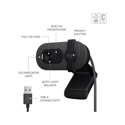 Logitech Brio 100 Full HD 1080p Webcam, 2 Megapixels, Graphite (960-001580)