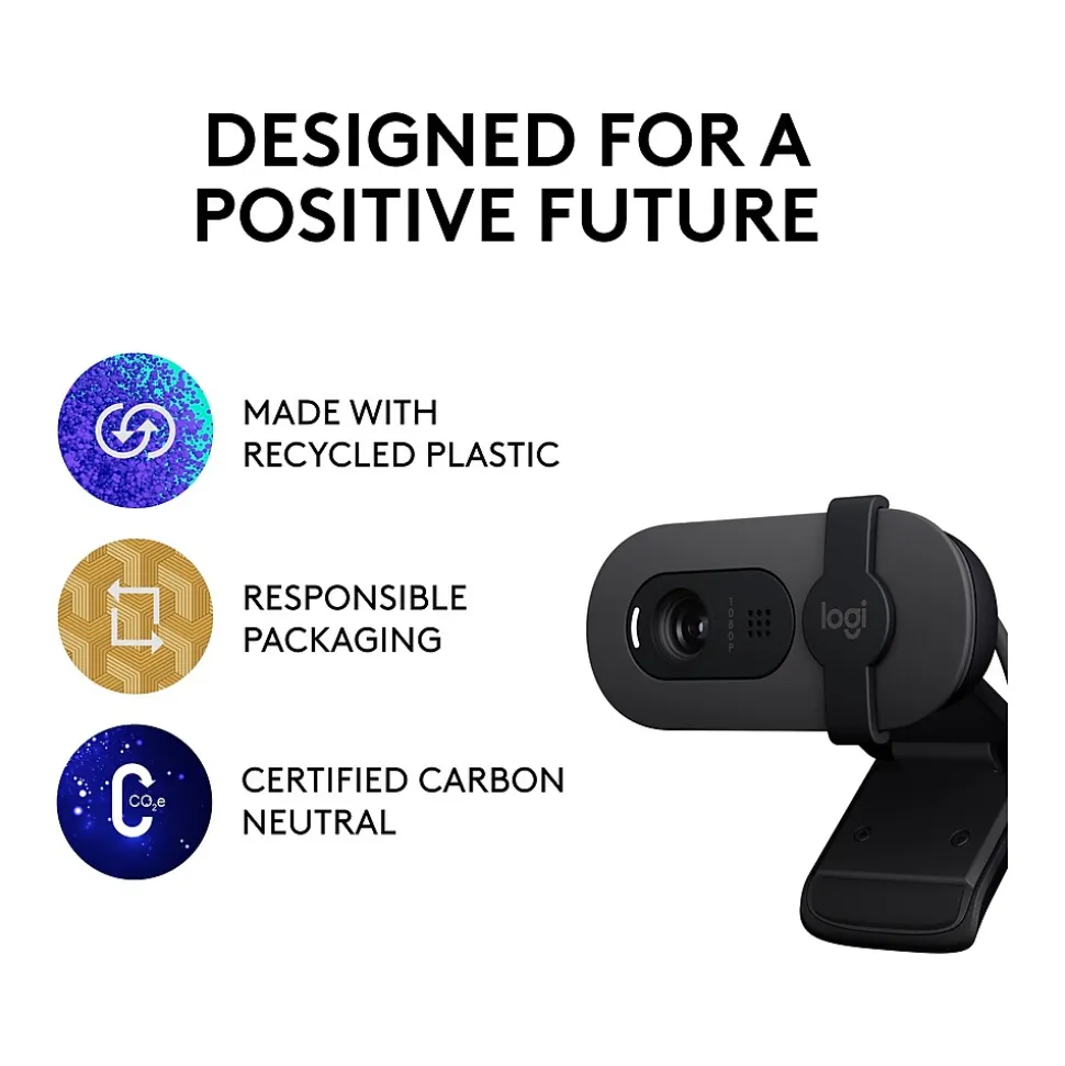 Logitech Brio 100 Full HD 1080p Webcam, 2 Megapixels, Graphite (960-001580)