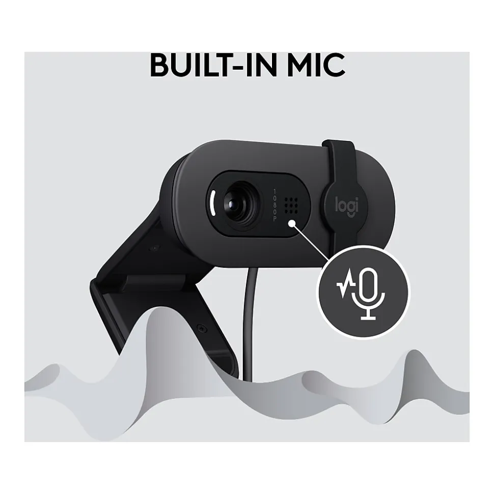 Logitech Brio 100 Full HD 1080p Webcam, 2 Megapixels, Graphite (960-001580)