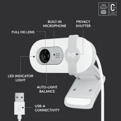Logitech Brio 100 HD 1080p Webcam, 2 Megapixels, Off-White (960-001616)