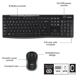 Logitech Combo MK270 Wireless Keyboard & Mouse, Black (920-004536)