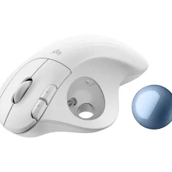 Logitech Ergo M575S Wireless Ergonomic Optical USB Mouse, Off-White/Blue (910-007028)