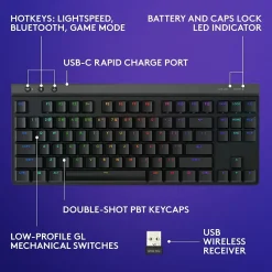 Logitech G515 LIGHTSPEED TKL Wireless Gaming Mechanical Keyboard, Black (920-012423)