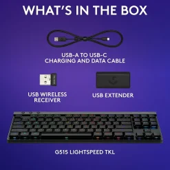 Logitech G515 LIGHTSPEED TKL Wireless Gaming Mechanical Keyboard, Black (920-012423)