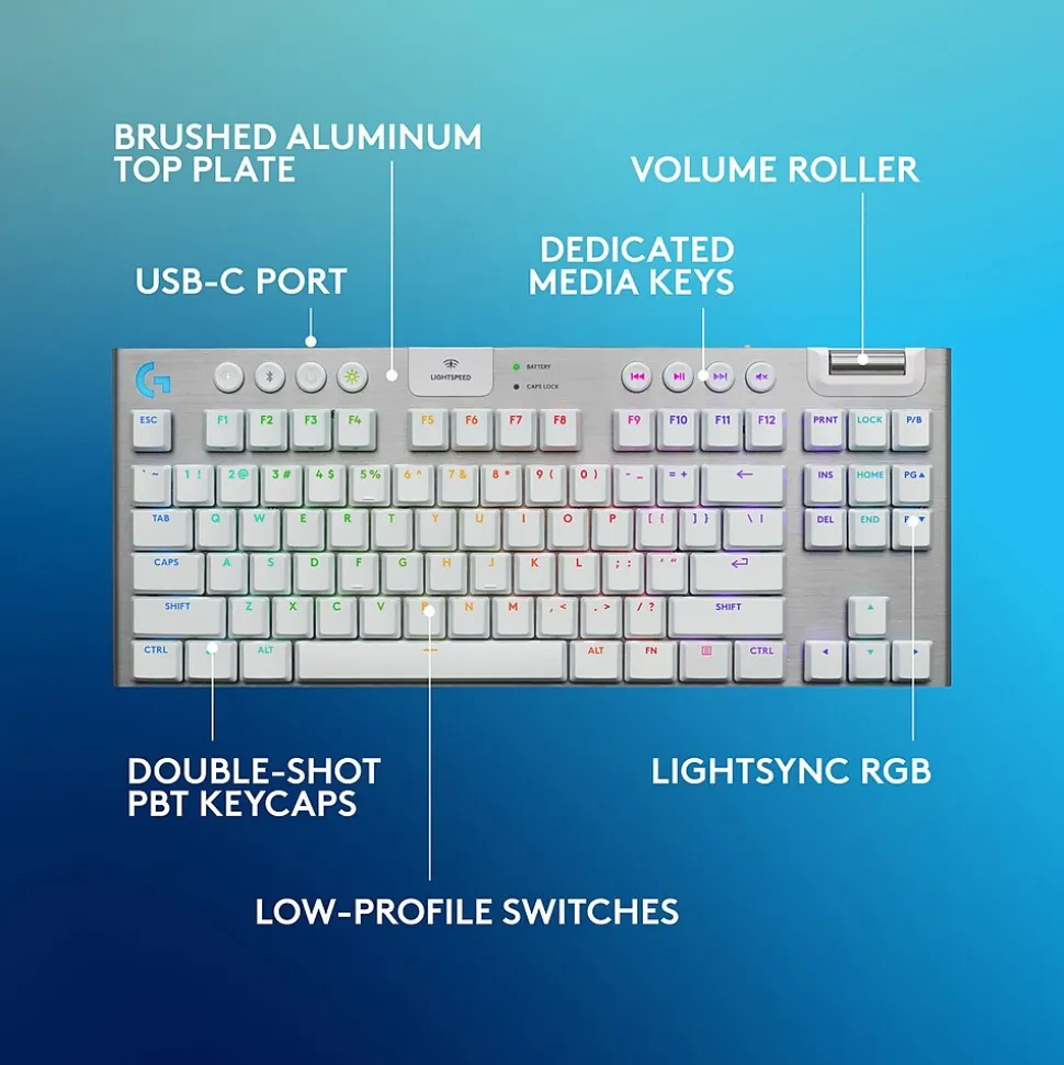 Logitech G Series G915 X LIGHTSPEED TKL Wireless Tactile Gaming Keyboard, White (920-012732)