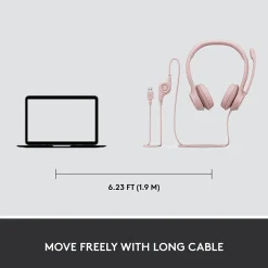 Logitech H390 Wired Headset For PC/Laptop, Rose Noise Canceling Stereo Computer Headset, USB-A (981-001280)