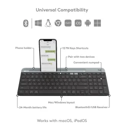Logitech K585 Slim Multi-Device Wireless Keyboard, Graphite (920-011479)