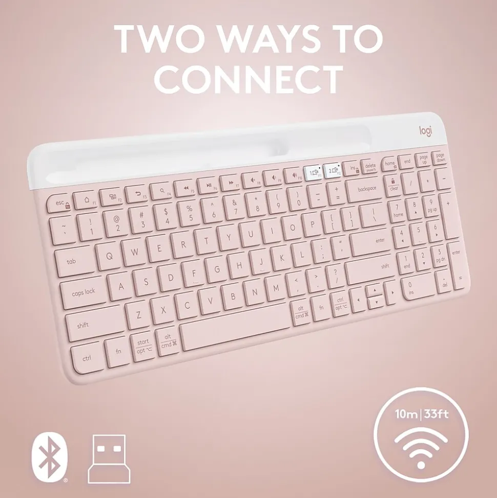 Logitech K585 Slim Multi-Device Wireless Keyboard, Rose (920-011477)