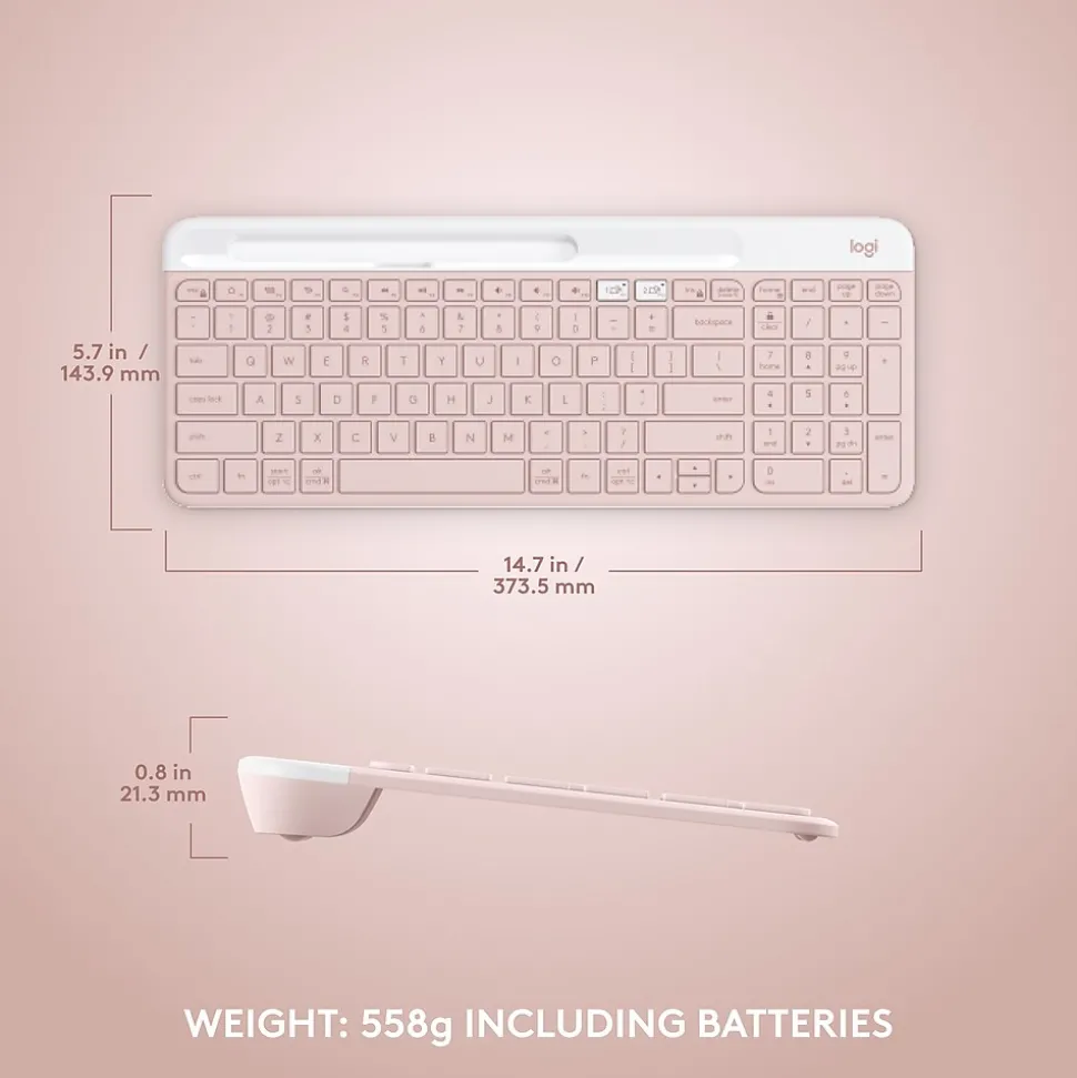 Logitech K585 Slim Multi-Device Wireless Keyboard, Rose (920-011477)